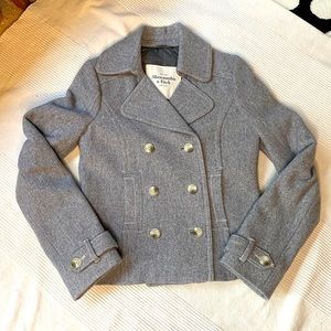 Abercrombie & Fitch Gray Wool Blend Double-Breasted Pea Coat